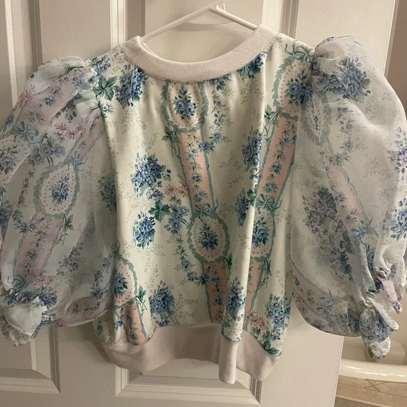 Selkie Floral Puff Sleeve Sweatshirt - Blue and Pink - Picture 4 of 4